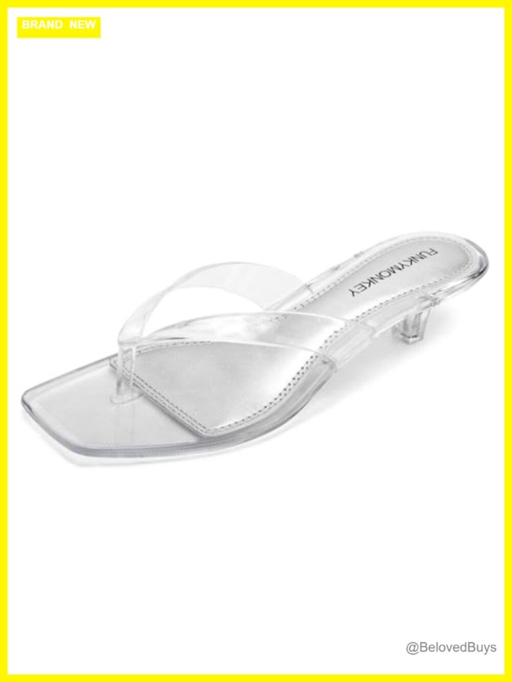 Square Toe Kitten Heel Flip Flop Sandals PVC Thong Slip On